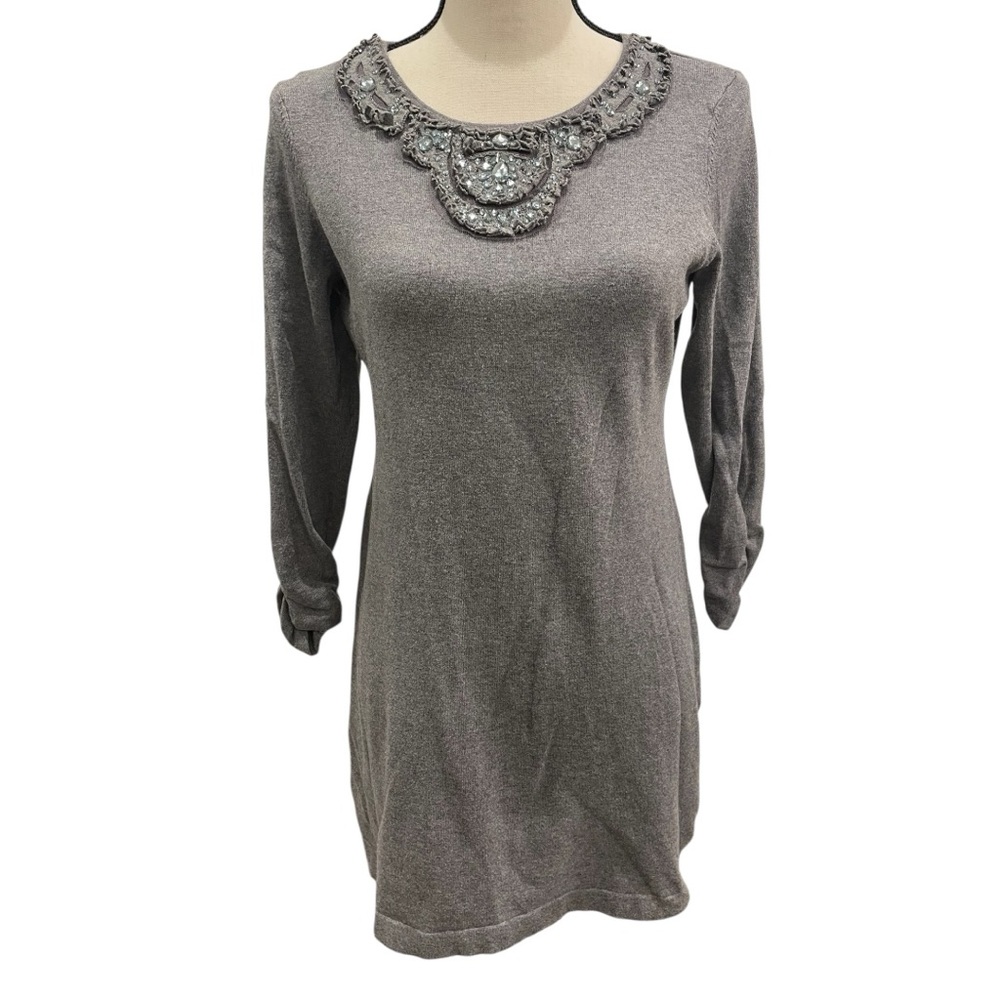 Alfani Embellished Neckline Grey Dress